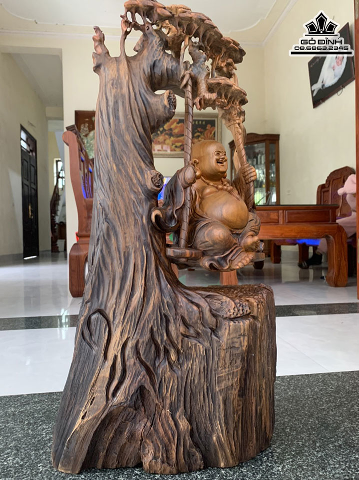 Tượng Phật Di Lặc Gỗ Bách Xanh Cao 74 Ngang 40 Sâu 20 (cm) 7