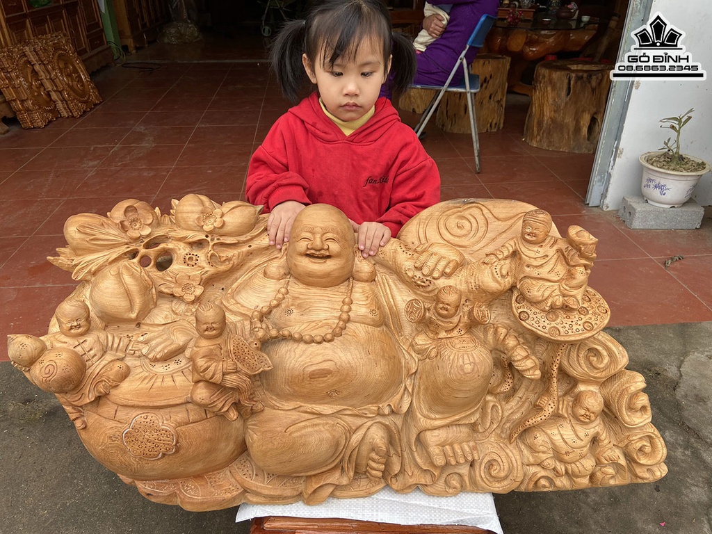 Tượng Phật Di Lặc Gỗ Ngọc Am Cao 38 Ngang 92 Sâu 38 (cm) 2