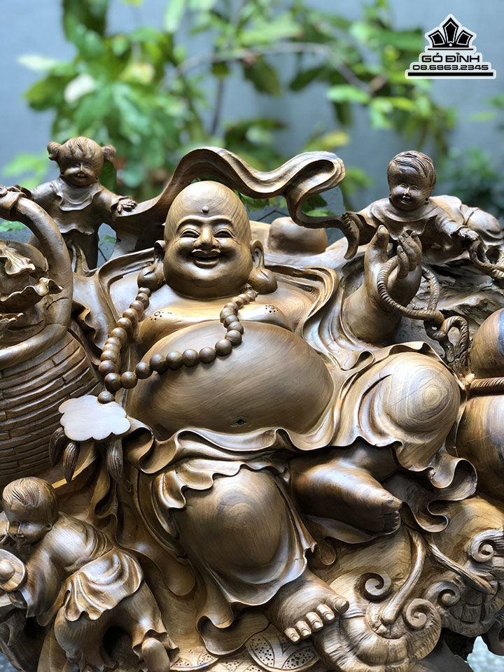 Tượng Phật Di Lặc Gỗ Bách Xanh Cao 50 Ngang 90 Sâu 40 (cm) 0