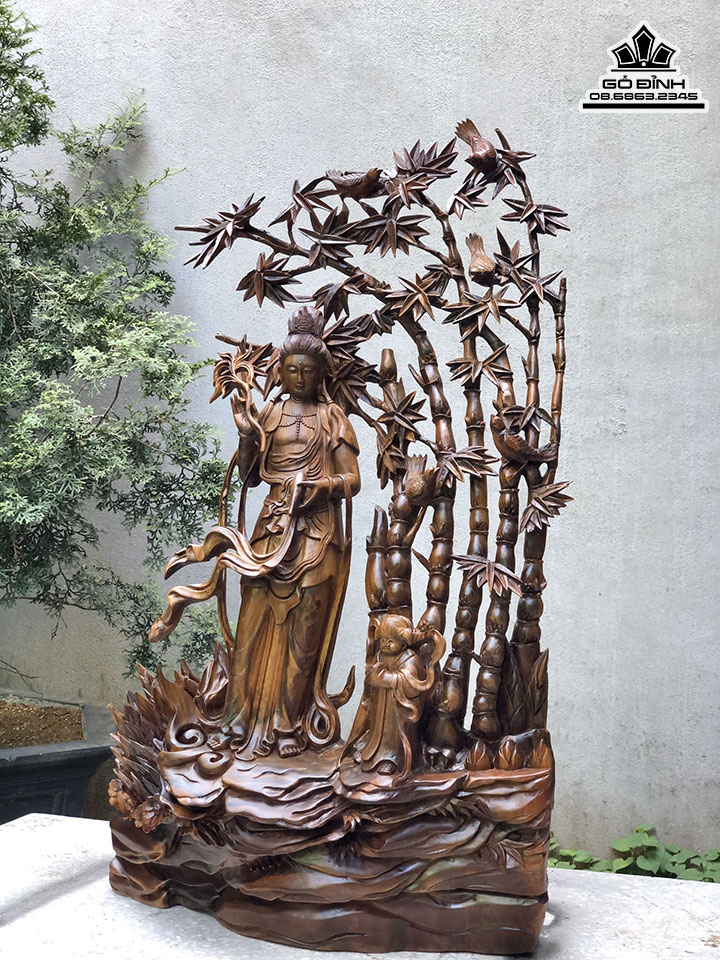 Tượng Phật Quan Âm Gỗ Bách Xanh Cao 90 Ngang 52 Sâu 30 (cm) 0