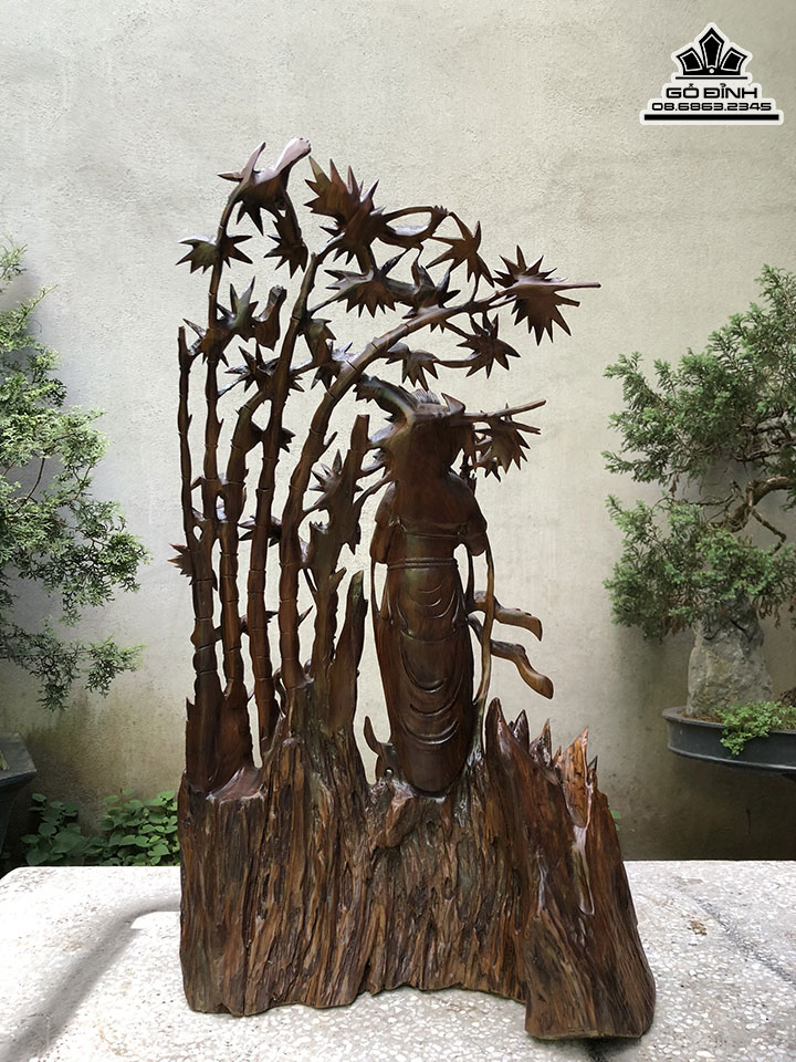 Tượng Phật Quan Âm Gỗ Bách Xanh Cao 90 Ngang 52 Sâu 30 (cm) 3