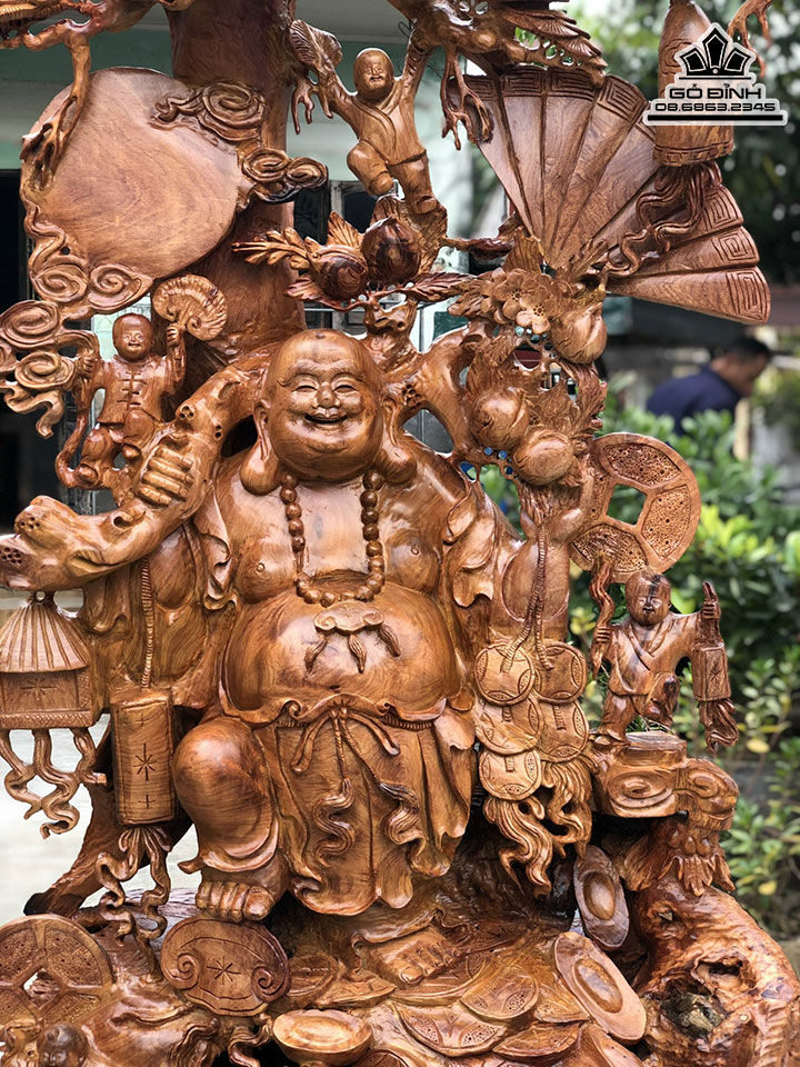 Tượng Phật Di Lặc Gỗ Hương Cao Cả Kỷ 208 Ngang 108 Sâu 55 (cm)