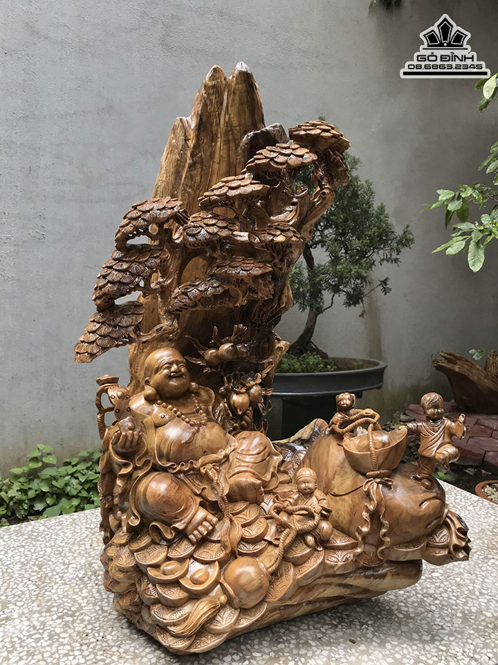 Tượng Phật Di Lặc Gỗ Bách Xanh Cao 85 Ngang 50 Sâu 46(cm) 1