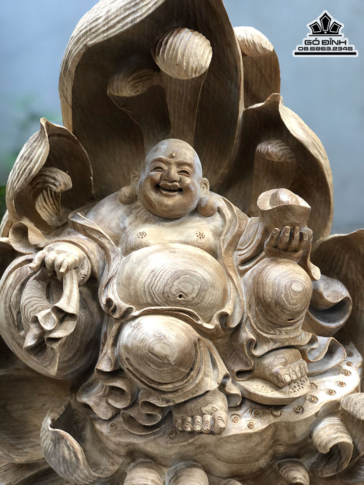 Tượng Phật Di Lặc Gỗ Ngọc Am Cao 46 Ngang 60 Sâu 26 (cm) 3