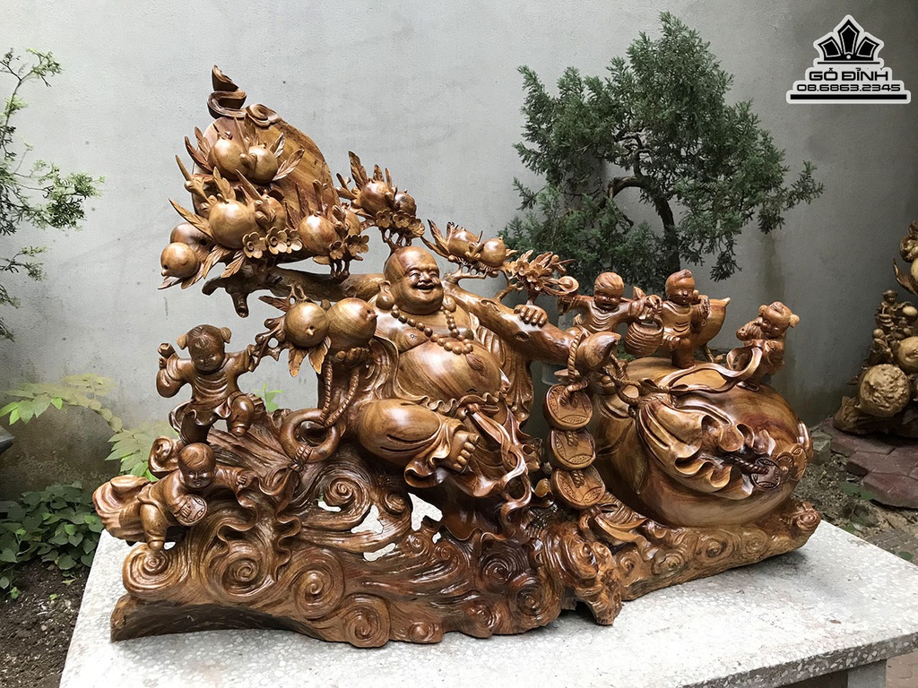 Tượng Phật Di Lặc Ngũ Phúc Gỗ Hương Cao 71 Ngang 110 Sâu 34 (cm) 1
