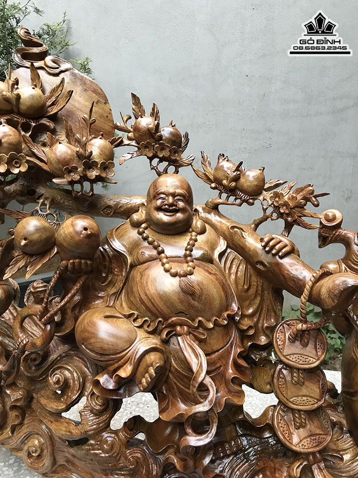 Tượng Phật Di Lặc Ngũ Phúc Gỗ Hương Cao 71 Ngang 110 Sâu 34 (cm) 2