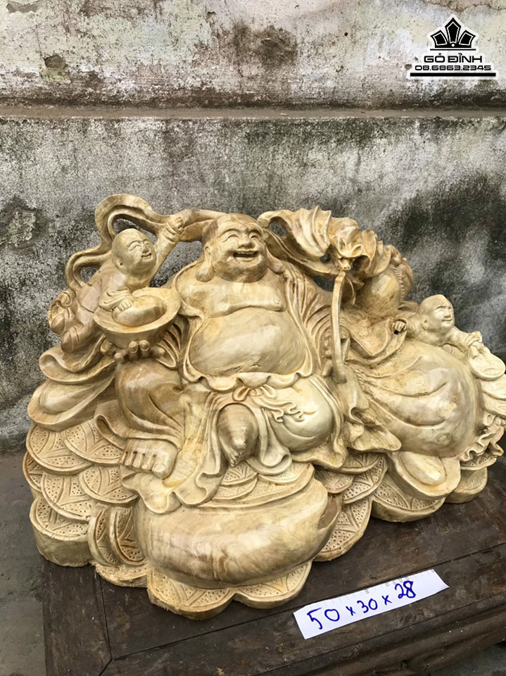 Tượng Phật Di Lặc Gỗ Nu Nghiến Cao 50 Ngang 30 Sâu 28 (cm) 1