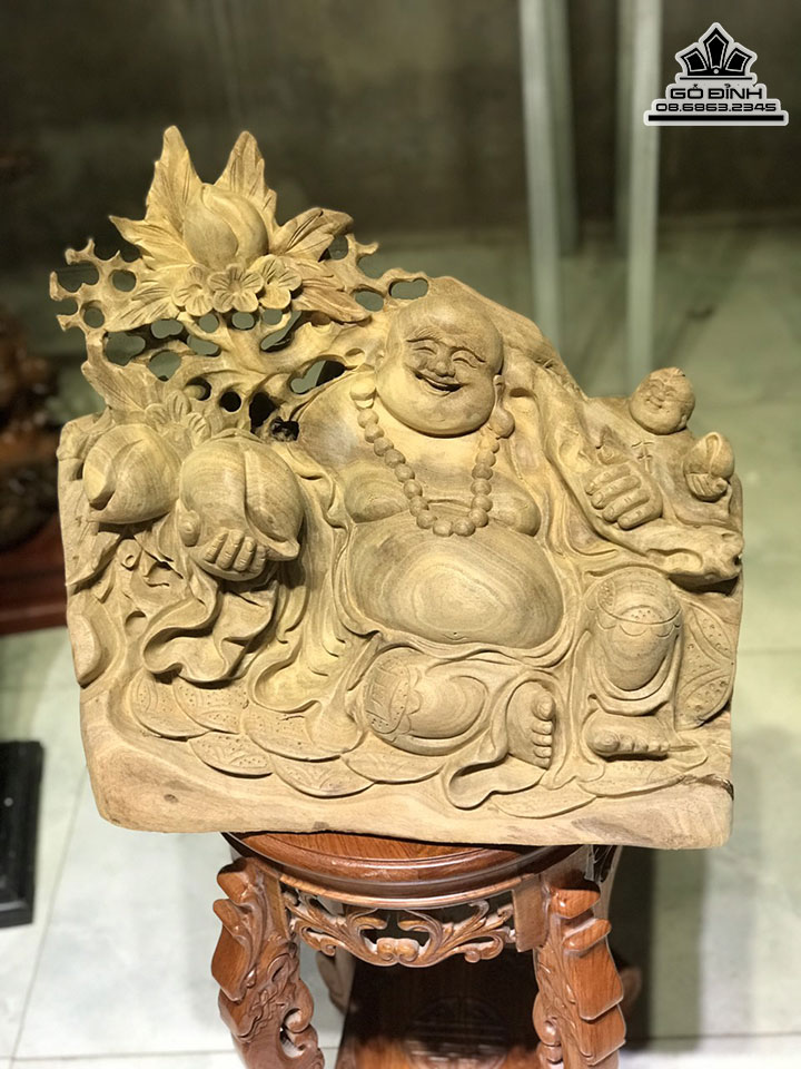 Tượng Phật Di Lặc Gỗ Xá Xị (Gù Hương) Cao 36 Ngang 48 Sâu 30 (cm) 3