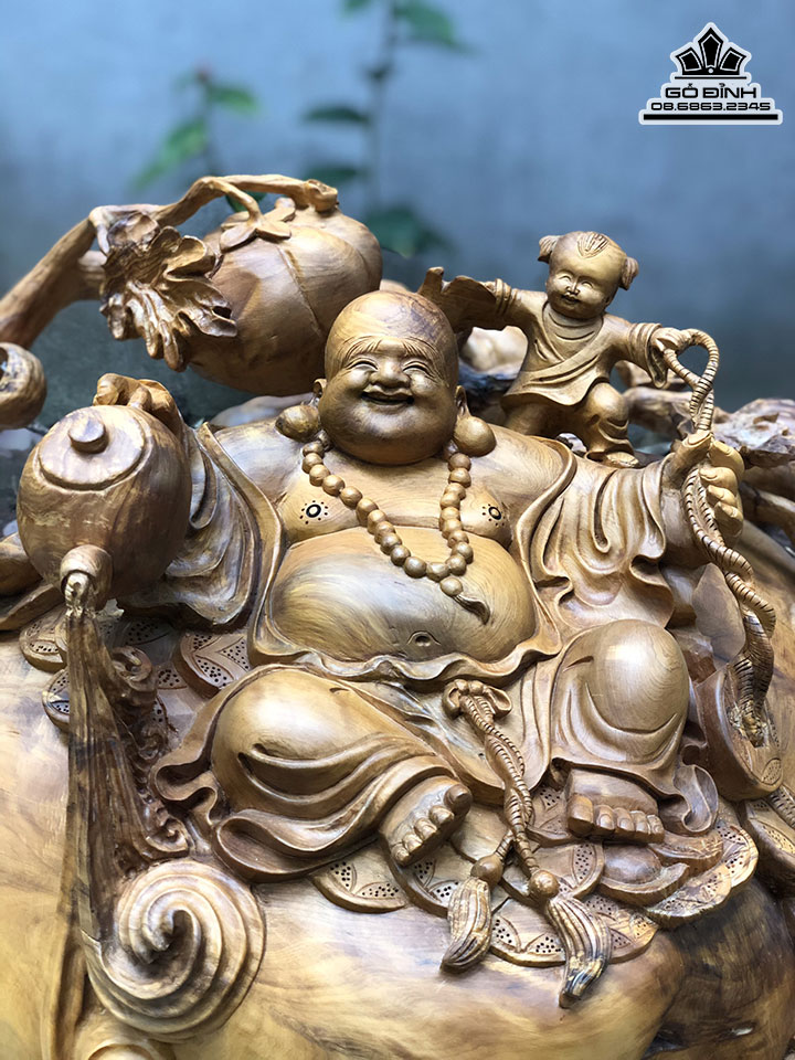 Tượng Phật Di Lặc Gỗ Bách Xanh Cao 65 Ngang 67 Sâu 46 (cm) 2