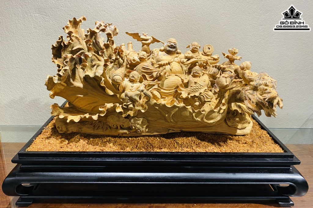 Tượng Phật Di Lặc Ngũ Phúc Gỗ Hoàng Đàn Cao 52 Ngang 66 Sâu 39 (cm) 1