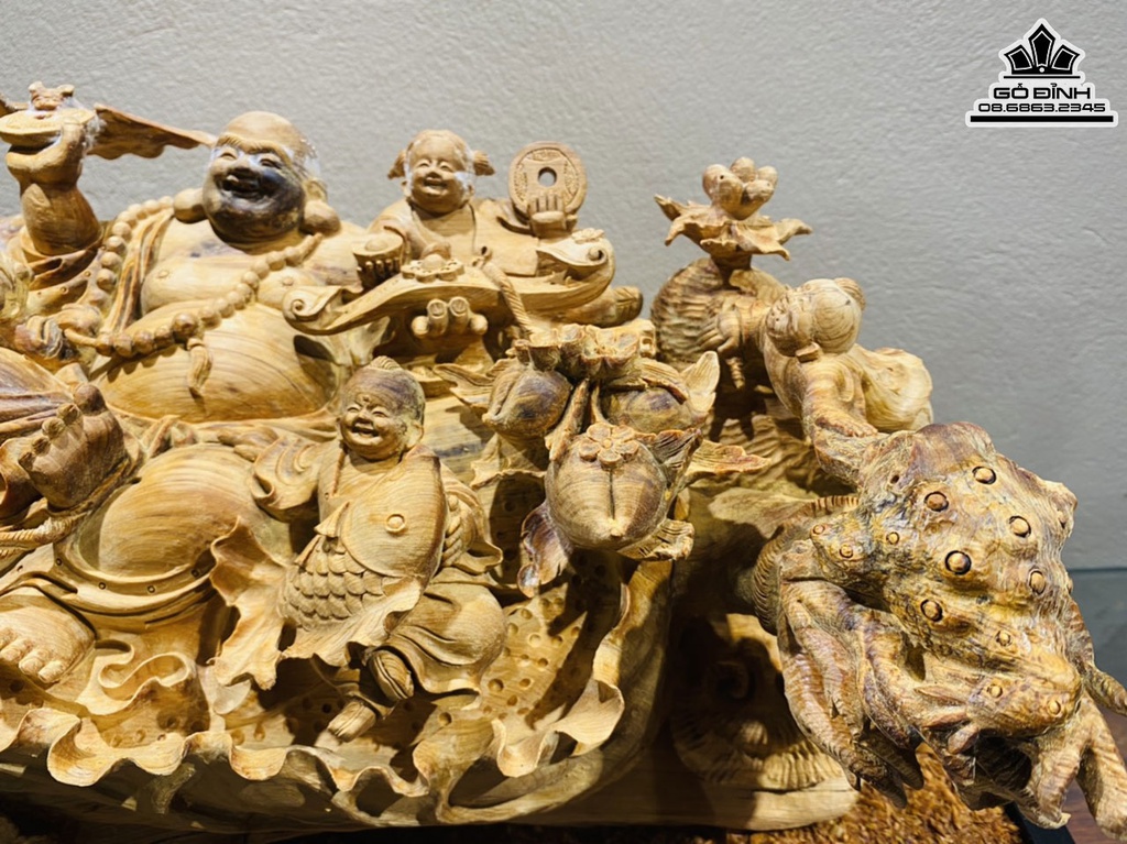 Tượng Phật Di Lặc Ngũ Phúc Gỗ Hoàng Đàn Cao 52 Ngang 66 Sâu 39 (cm) 3