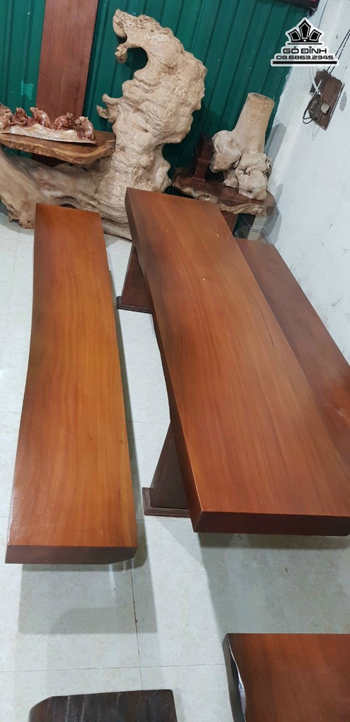 Bộ Bàn Ghế K3 Gỗ Sao Xanh Bàn Dài 252 Rộng 61 Dày 10 Ghế Dài 252 Rộng 40 Dày 10 (cm) 2