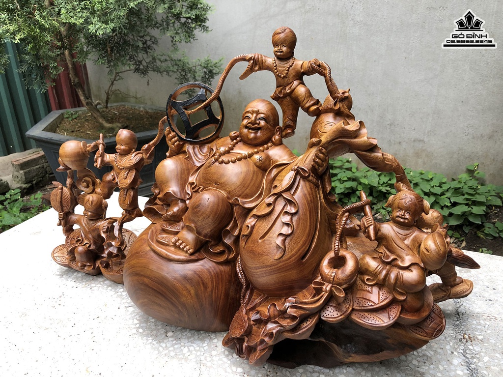 Tượng Phật Di Lặc Gỗ Xá Xị (Gù Hương) Cao 46 Ngang 75 Sâu 33 (cm) 2