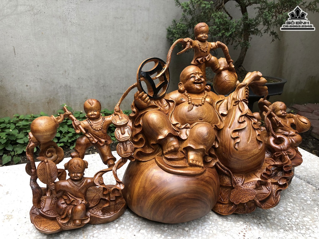 Tượng Phật Di Lặc Gỗ Xá Xị (Gù Hương) Cao 46 Ngang 75 Sâu 33 (cm)3