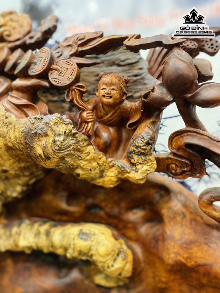 Tượng Di Lặc Nhị Phúc Gỗ Nu Hương Cao 71 Ngang 90 Sâu 32 (cm) 1