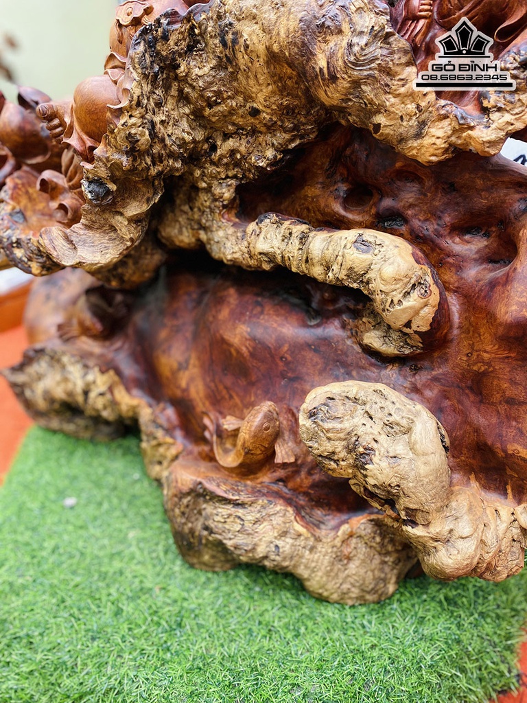 Tượng Di Lặc Nhị Phúc Gỗ Nu Hương Cao 71 Ngang 90 Sâu 32 (cm)