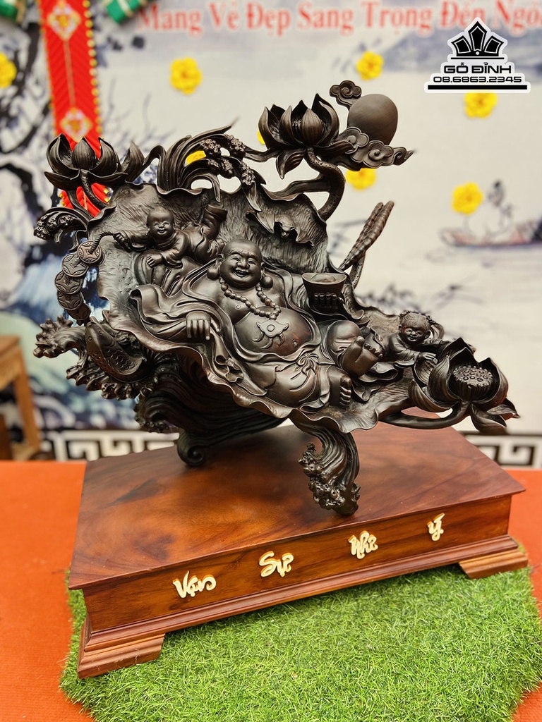 Tượng Di Lặc Nhị Phúc Gỗ Trắc Cao 54 Ngang 59 Sâu 37 Cả Kỷ 67 (cm) 1