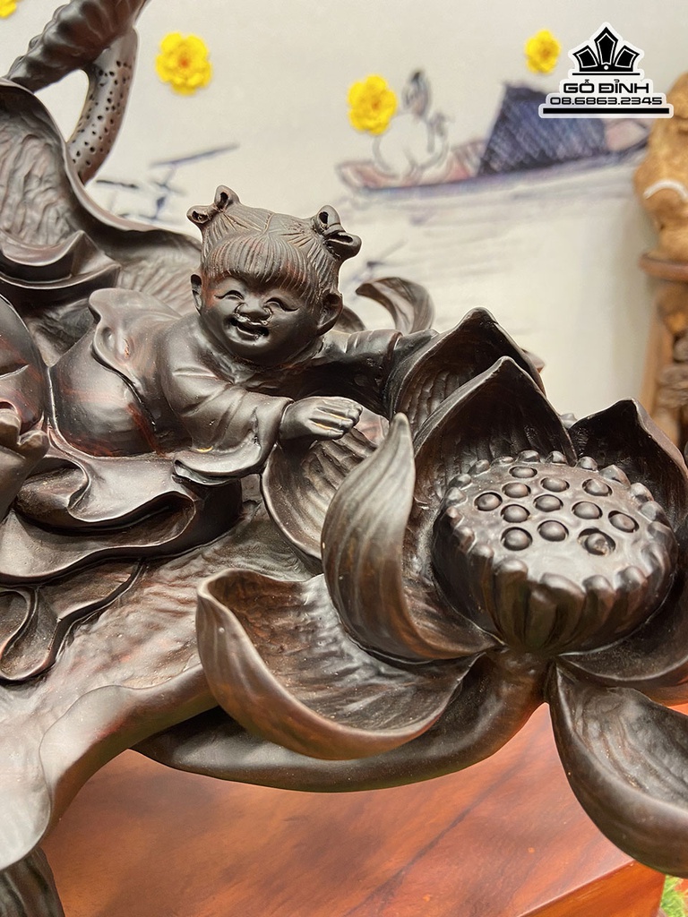 Tượng Di Lặc Nhị Phúc Gỗ Trắc Cao 54 Ngang 59 Sâu 37 Cả Kỷ 67 (cm) 2