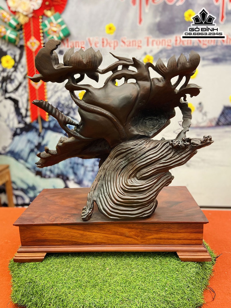 Tượng Di Lặc Nhị Phúc Gỗ Trắc Cao 54 Ngang 59 Sâu 37 Cả Kỷ 67 (cm) 3