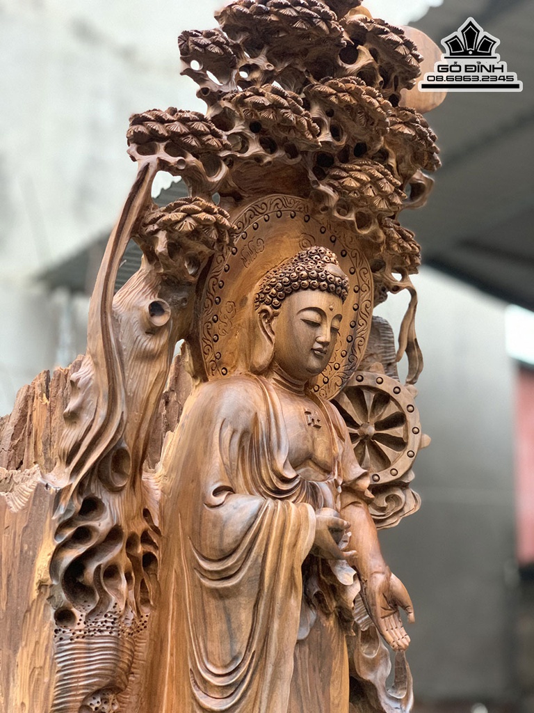 Tượng Nhất Tâm Bái Phật Gỗ Bách Xanh Cao 119 Ngang 40 Sâu 36 (cm) 1