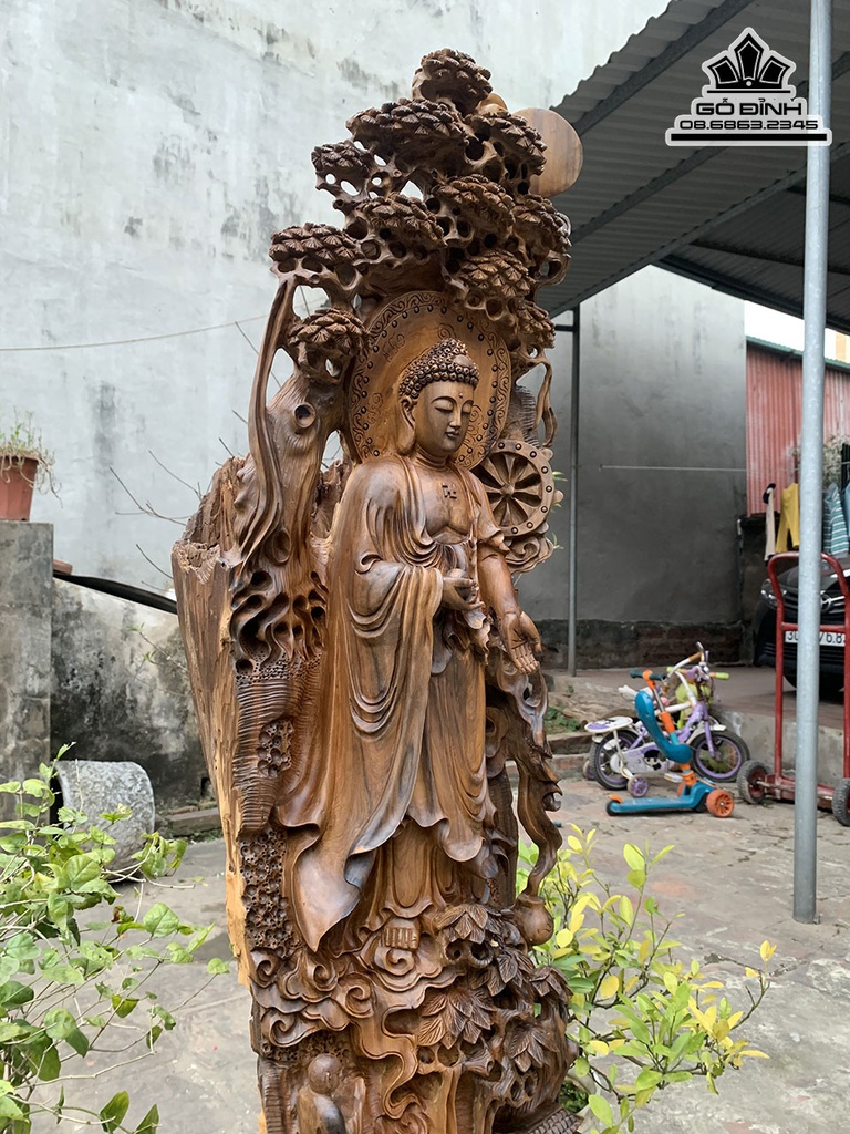 Tượng Nhất Tâm Bái Phật Gỗ Bách Xanh Cao 119 Ngang 40 Sâu 36 (cm) 2