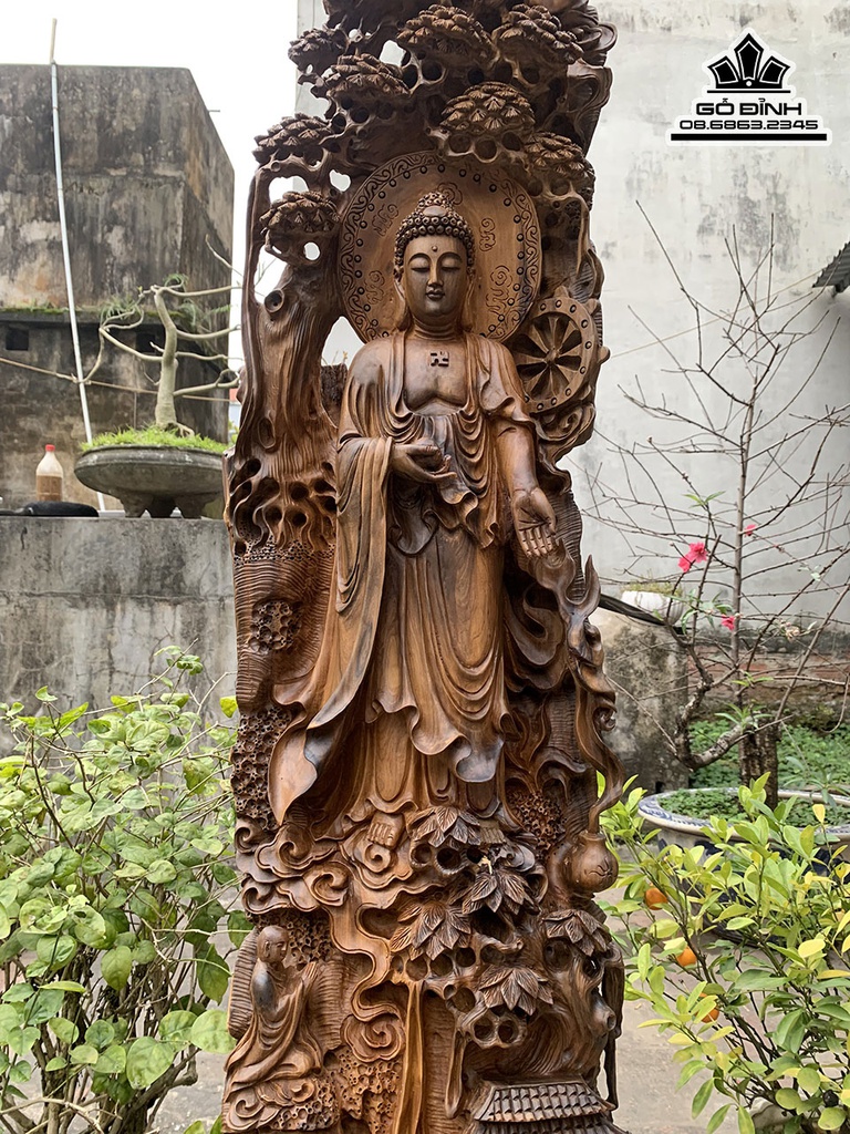 Tượng Nhất Tâm Bái Phật Gỗ Bách Xanh Cao 119 Ngang 40 Sâu 36 (cm) 3