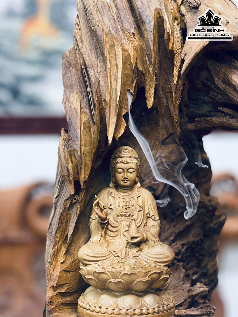 Tượng Phật Quan Âm Gỗ Bách Xanh Cao 88 Ngang 30 Sâu 12 (cm) 5