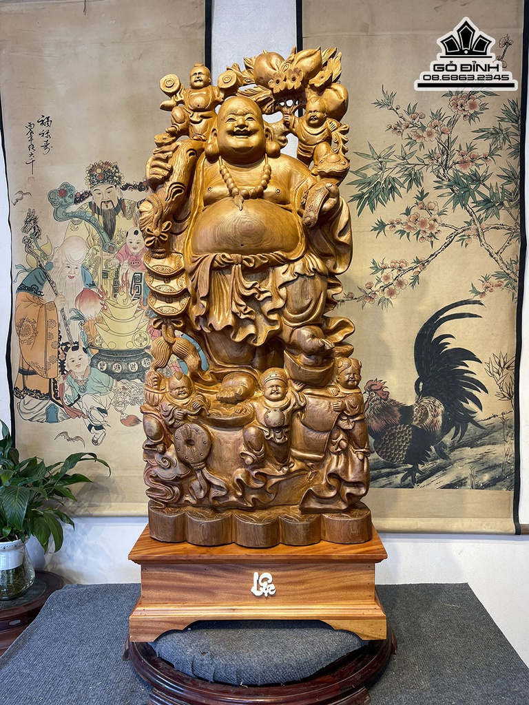 Tượng Phật Di Lặc Ngũ Phúc Gỗ Ngọc Am Cao Cả Kỷ 110 Ngang 42 Sâu 24 (cm) 0