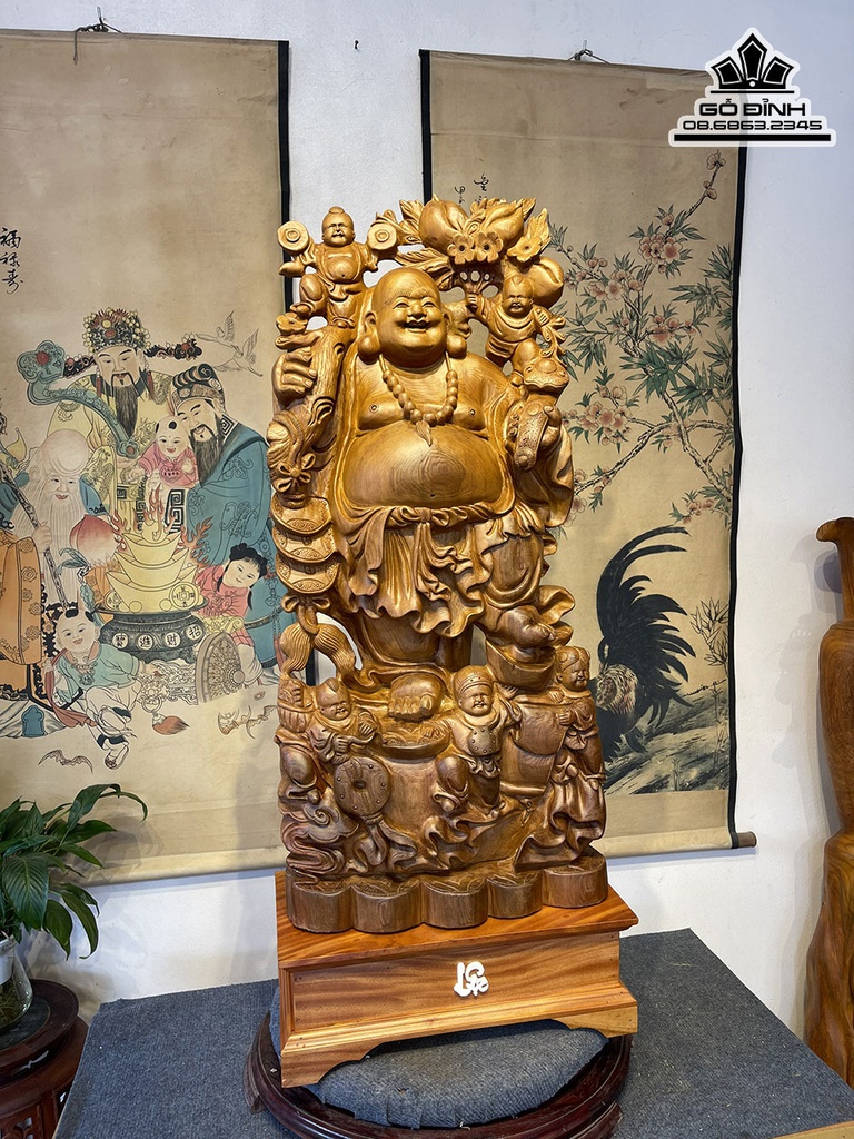 Tượng Phật Di Lặc Ngũ Phúc Gỗ Ngọc Am Cao Cả Kỷ 110 Ngang 42 Sâu 24 (cm) 1