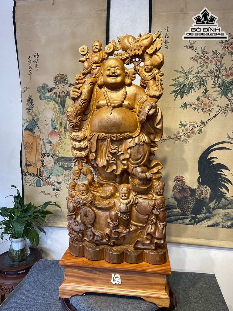 Tượng Phật Di Lặc Ngũ Phúc Gỗ Ngọc Am Cao Cả Kỷ 110 Ngang 42 Sâu 24 (cm) 2