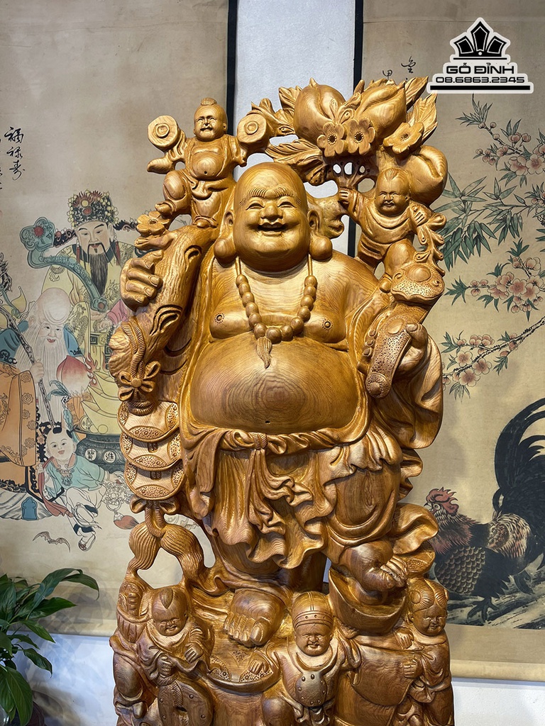 Tượng Phật Di Lặc Ngũ Phúc Gỗ Ngọc Am Cao Cả Kỷ 110 Ngang 42 Sâu 24 (cm) 3