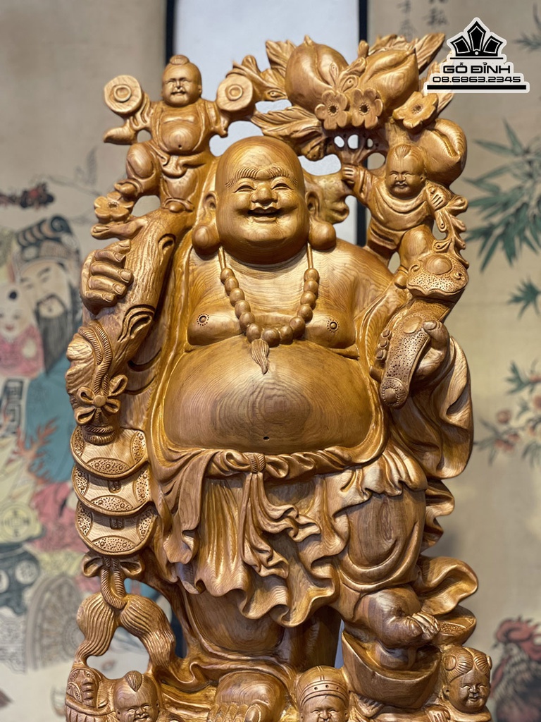 Tượng Phật Di Lặc Ngũ Phúc Gỗ Ngọc Am Cao Cả Kỷ 110 Ngang 42 Sâu 24 (cm)4