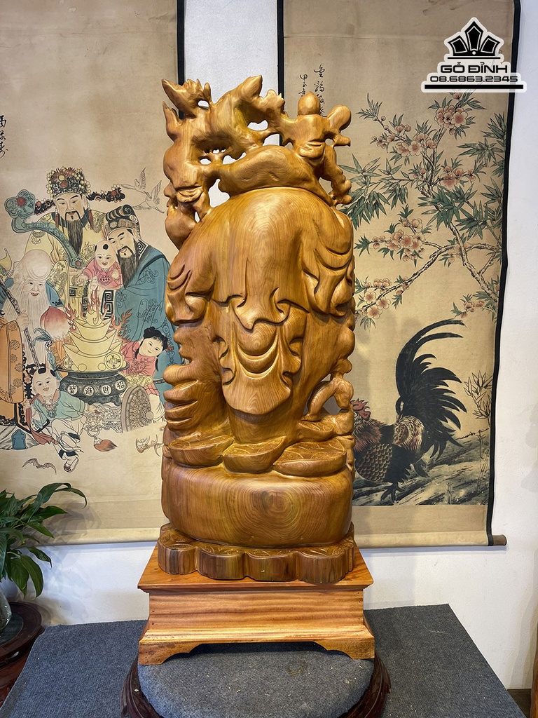 Tượng Phật Di Lặc Ngũ Phúc Gỗ Ngọc Am Cao Cả Kỷ 110 Ngang 42 Sâu 24 (cm)