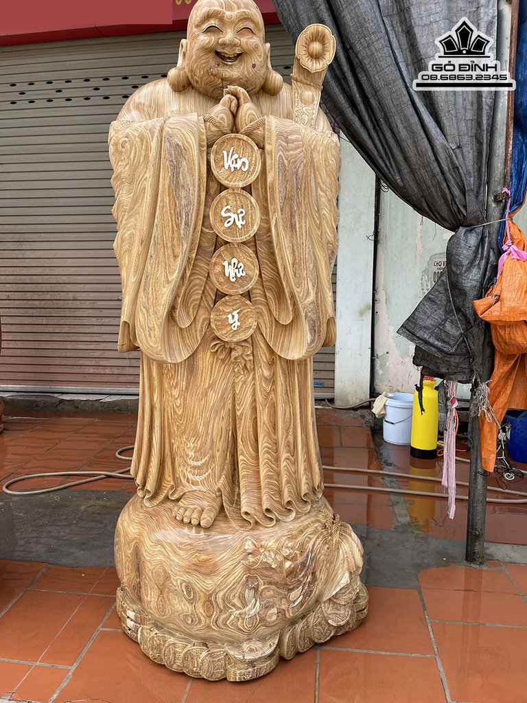 Tượng Phật Di Lặc Chúc Phúc Gỗ Cẩm Vàng Cao 220 Đường Kính 75 (cm) 0