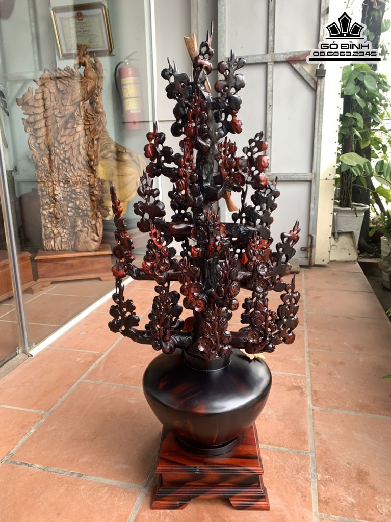 Bình Bông Mai Điểu Gỗ Trắc Cao 106 Ngang 47 Sâu 32 (cm) 0