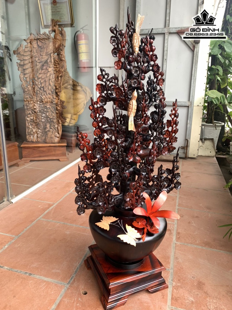 Bình Bông Mai Điểu Gỗ Trắc Cao 106 Ngang 47 Sâu 32 (cm) 1