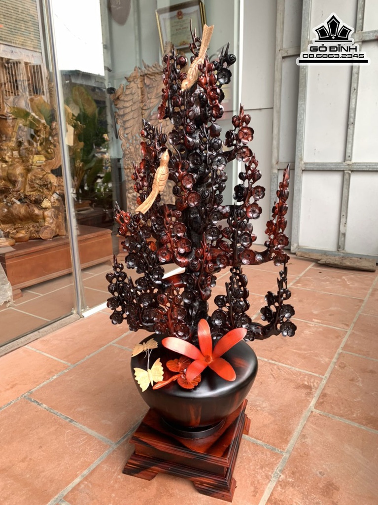 Bình Bông Mai Điểu Gỗ Trắc Cao 106 Ngang 47 Sâu 32 (cm) 2