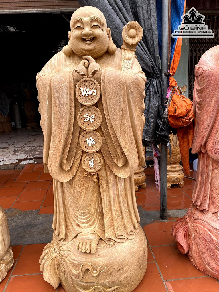 Tượng Phật Di Lặc Chúc Phúc Gỗ Cẩm Vàng Cao 220 Đường Kính 75 (cm)