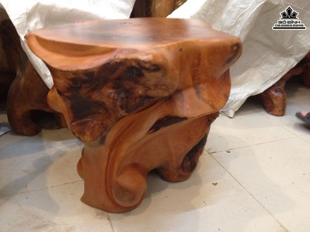 Đôn Gỗ Nguyên Khối Gỗ Gốc Sao Xanh Cao 44 Mặt  51-50 (cm) DS1728