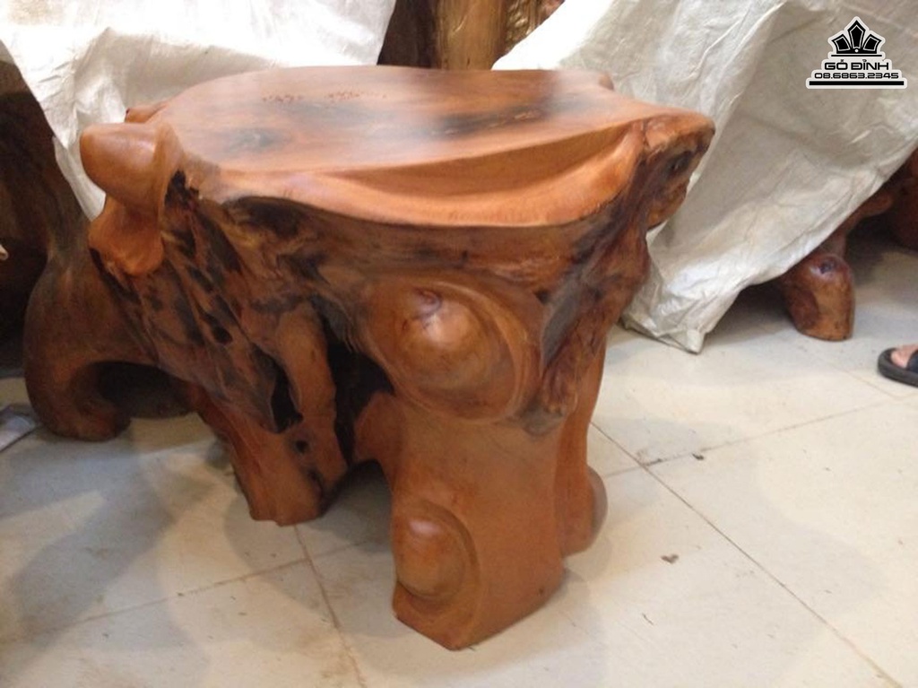 Đôn Gỗ Nguyên Khối Gỗ Gốc Sao Xanh Cao 44 Mặt  51-50 (cm) DS1729