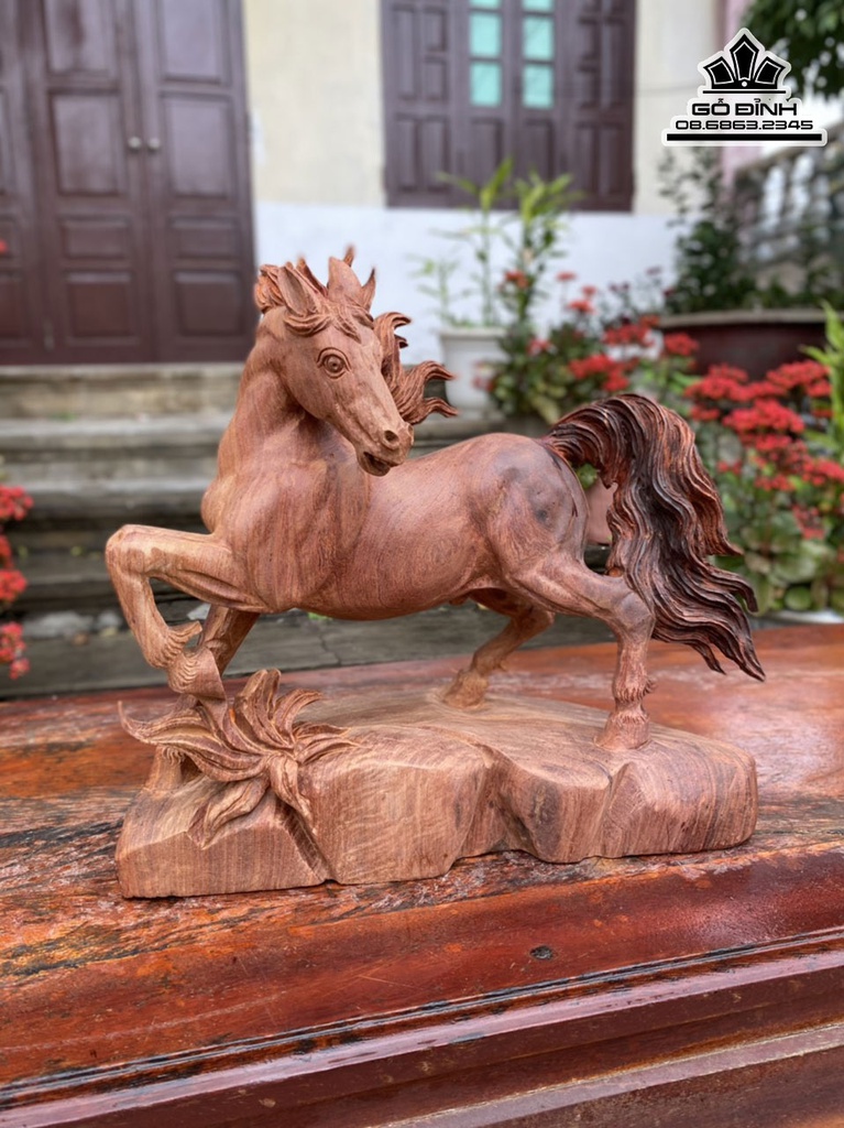 Tượng Ngựa (Nhất Mã) Gỗ Hương Cao 34 Ngang 36 Sâu 16(cm) 1