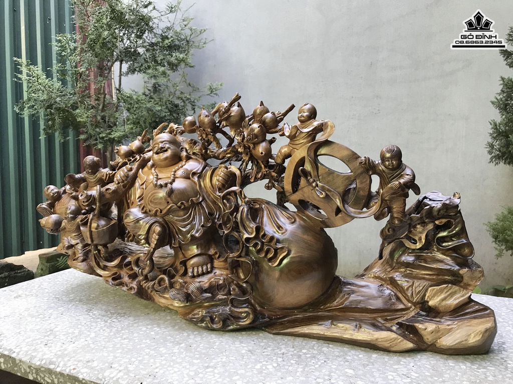 Tượng Phật Di Lặc Gỗ Bách Xanh Cao 46 Ngang 100 Sâu 25 (cm) 1