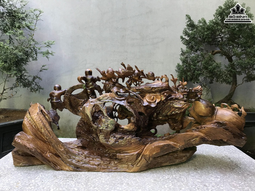 Tượng Phật Di Lặc Gỗ Bách Xanh Cao 46 Ngang 100 Sâu 25 (cm) 2