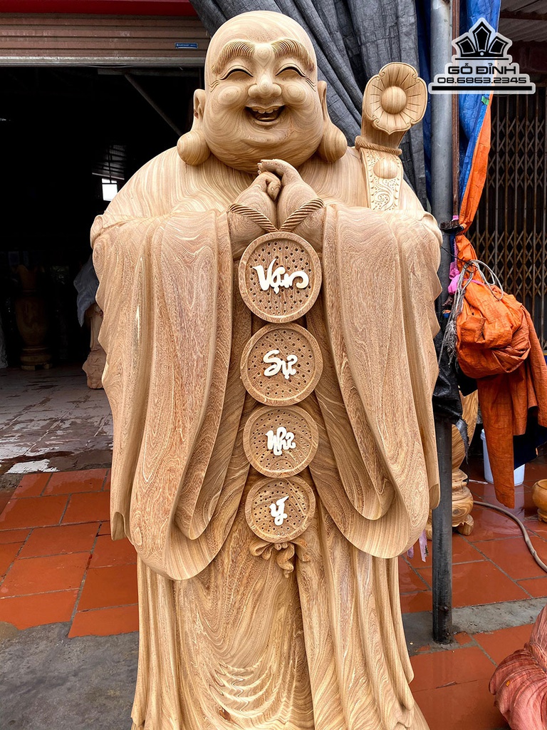 Tượng Phật Di Lặc Chúc Phúc Gỗ Cẩm Vàng Cao 200 Đường Kính 75 (mc) 2