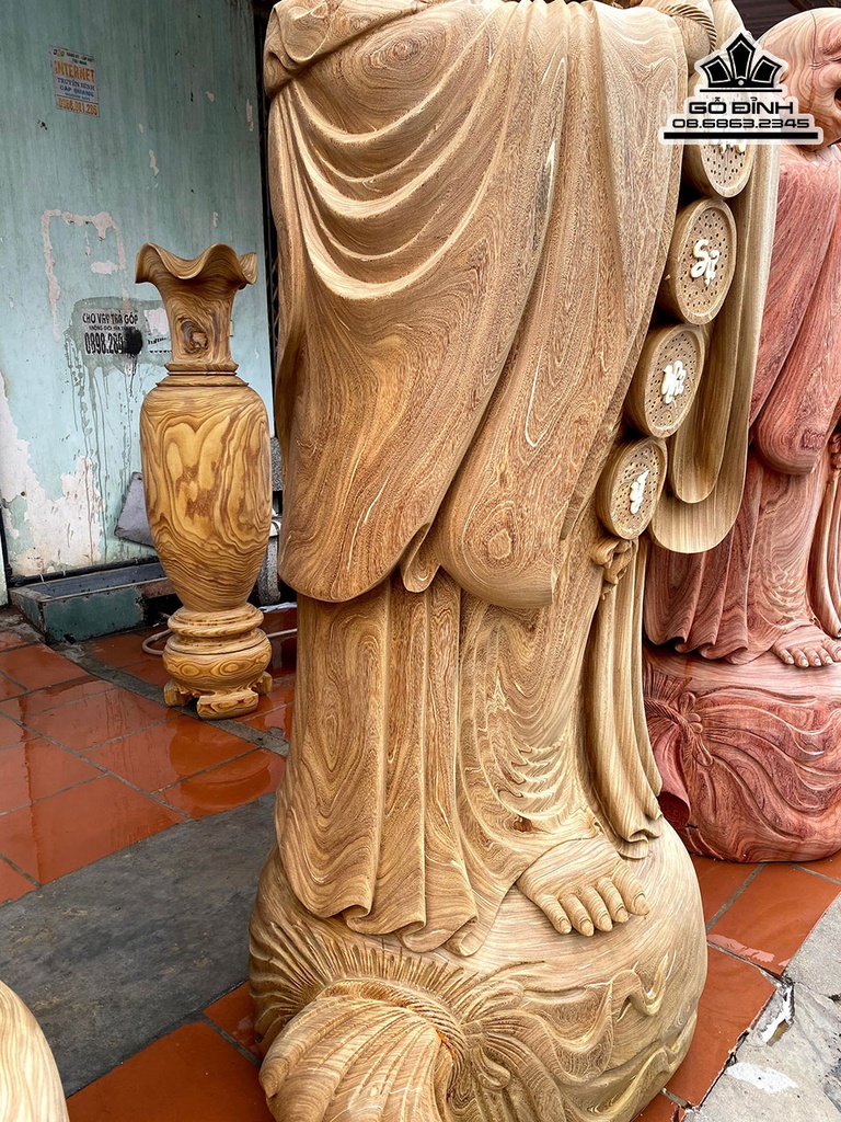 Tượng Phật Di Lặc Chúc Phúc Gỗ Cẩm Vàng Cao 200 Đường Kính 75 (mc) 3
