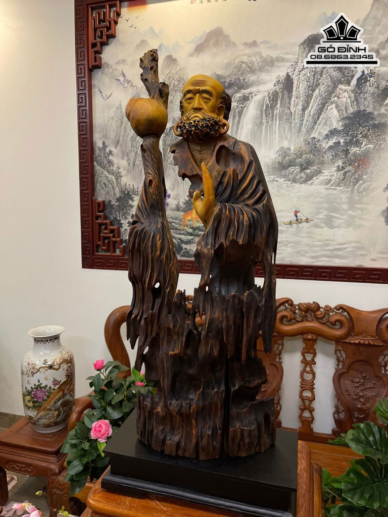 Tượng Đạt Ma Sư Tổ Gỗ Dỗi Cao 90 Ngang 31 Sâu 16 (cm) 1
