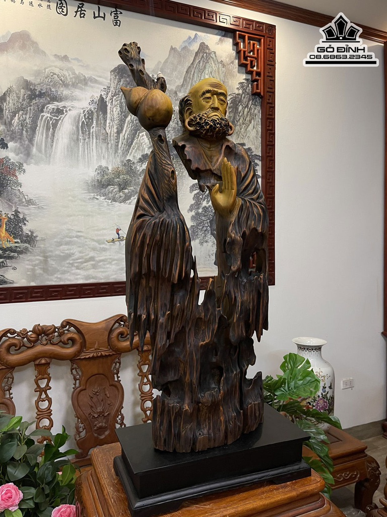 Tượng Đạt Ma Sư Tổ Gỗ Dỗi Cao 90 Ngang 31 Sâu 16 (cm) 2