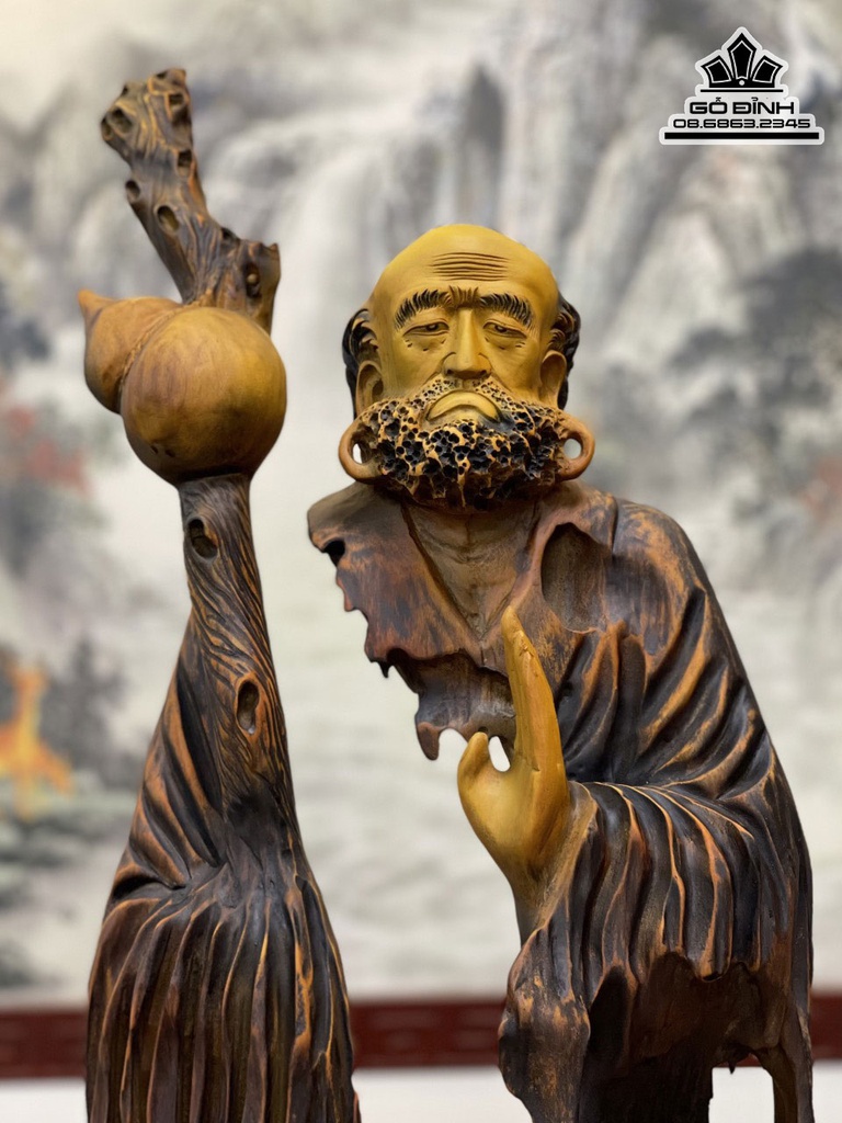 Tượng Đạt Ma Sư Tổ Gỗ Dỗi Cao 90 Ngang 31 Sâu 16 (cm) 5