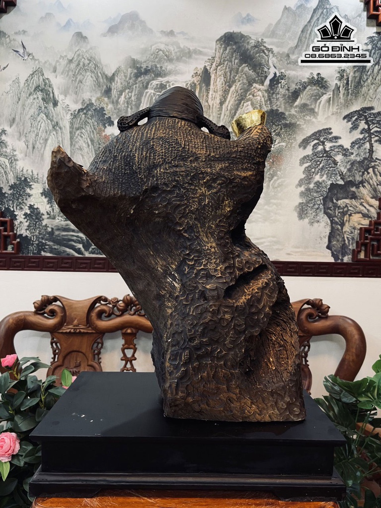Tượng Thần Tài Gỗ Bách Xanh Cao 60 Ngang 42 Sâu 26 (cm) 1
