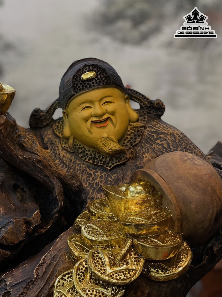 Tượng Thần Tài Gỗ Bách Xanh Cao 60 Ngang 42 Sâu 26 (cm) 4